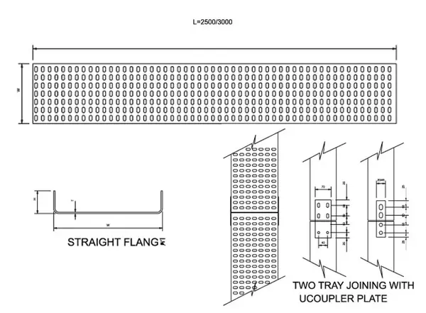 Cable tray system layout with perforated trays, bends, tees and risers – exported to Oman