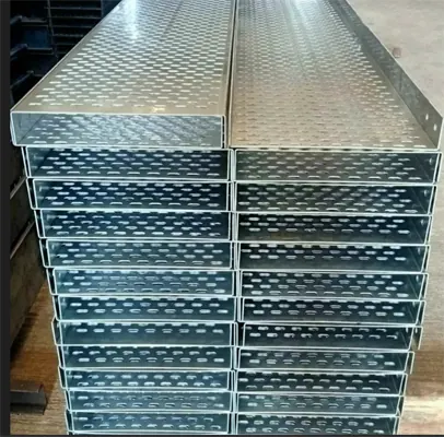 GI perforated cable trays stacked for dispatch – exported to UAE